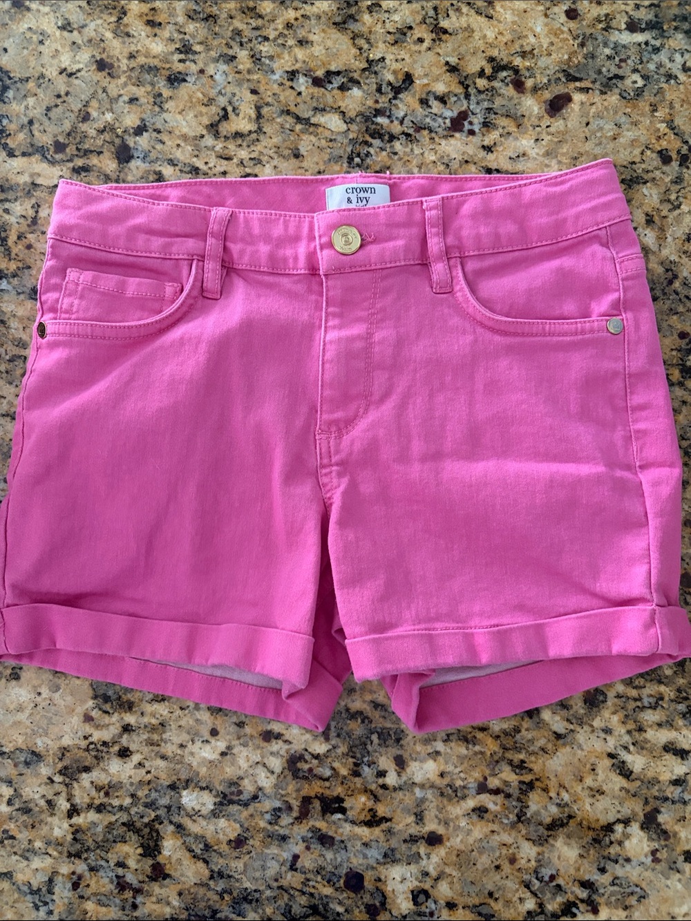 crown & ivy Bright Pink Roll-Cuff Denim Shorts
